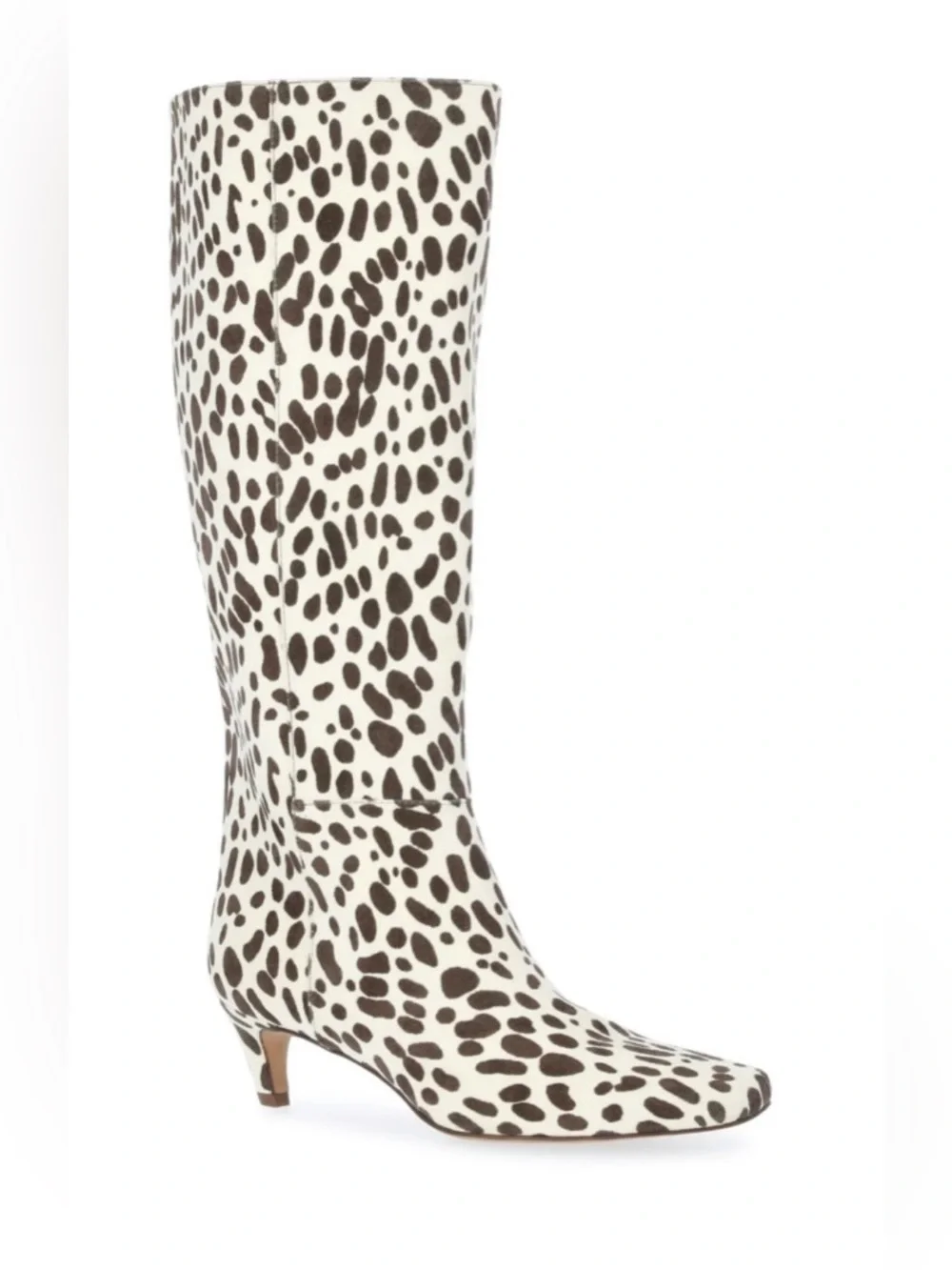 Scoop Dalmatian/Cow Ptint Women's Knee-High Kitten Heel Boots - White/Brown